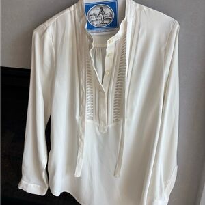 Ann Taylor White 3/4 Sleeve Mandarin Collar Tunic